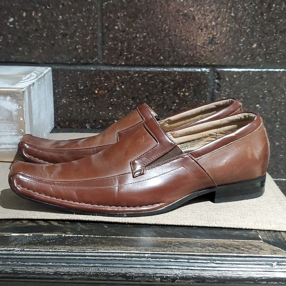 MENS DRESSY STACY ADAMS BROWN LEATHER SLIP ON SQUARE TOE LOAFERS SIZE 10 main image 11